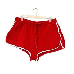 Splendid 100% Cotton Ringer Drawstring Elastic Waist Dolphin Shorts Red Large